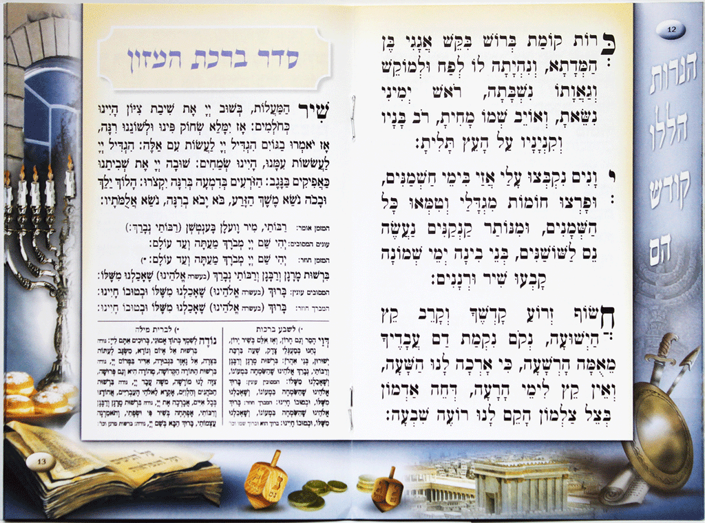 Hebrew Chanukah Zemiros Bencher