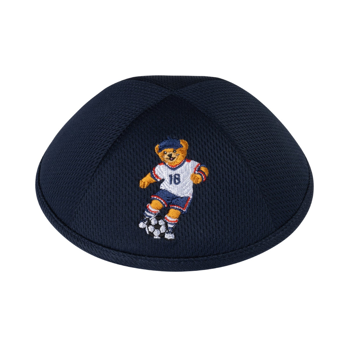 IKIPPAH DOV BEAR SOCCER - NAVY MESH YARMULKE