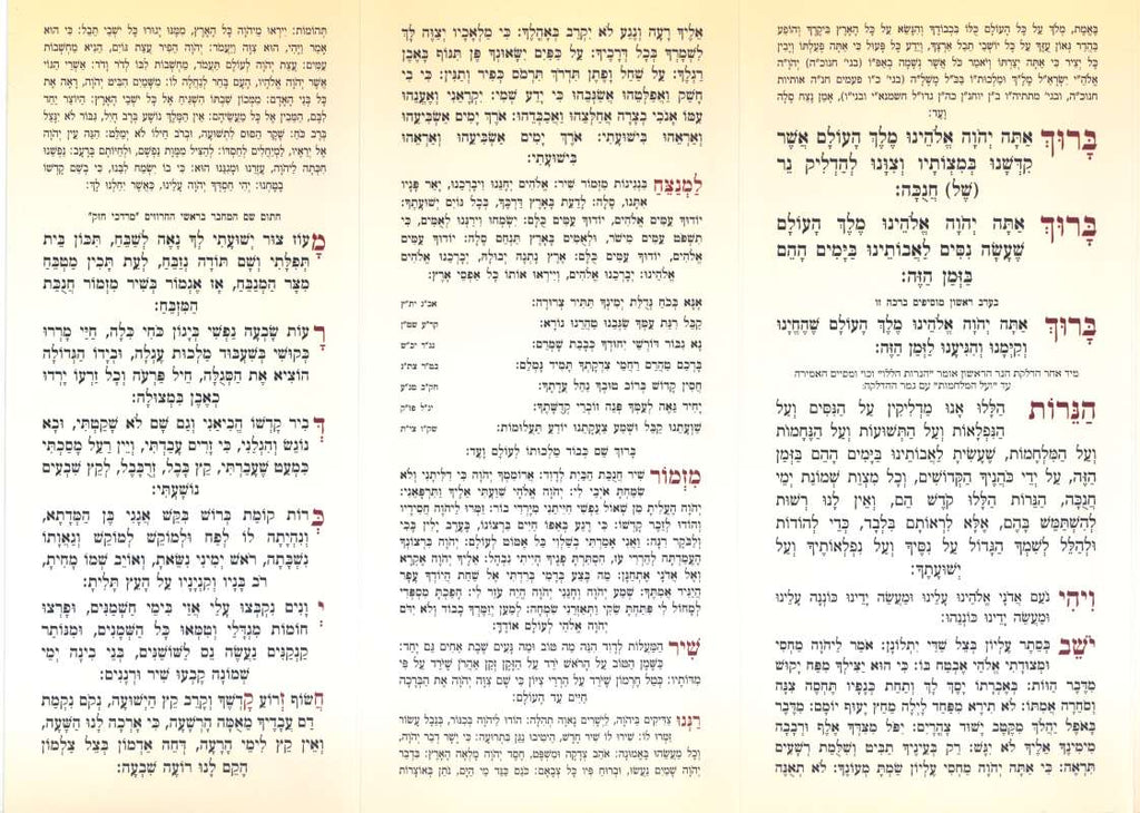 Hebrew Chanukah Zemiros Bencher