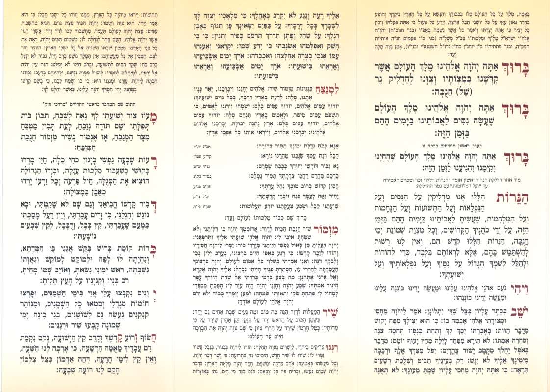 Hebrew Chanukah Zemiros Bencher