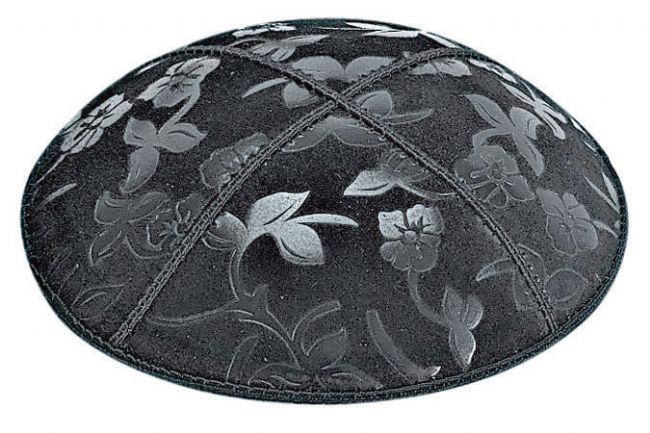 Flowers Embossed Suede Yarmulke