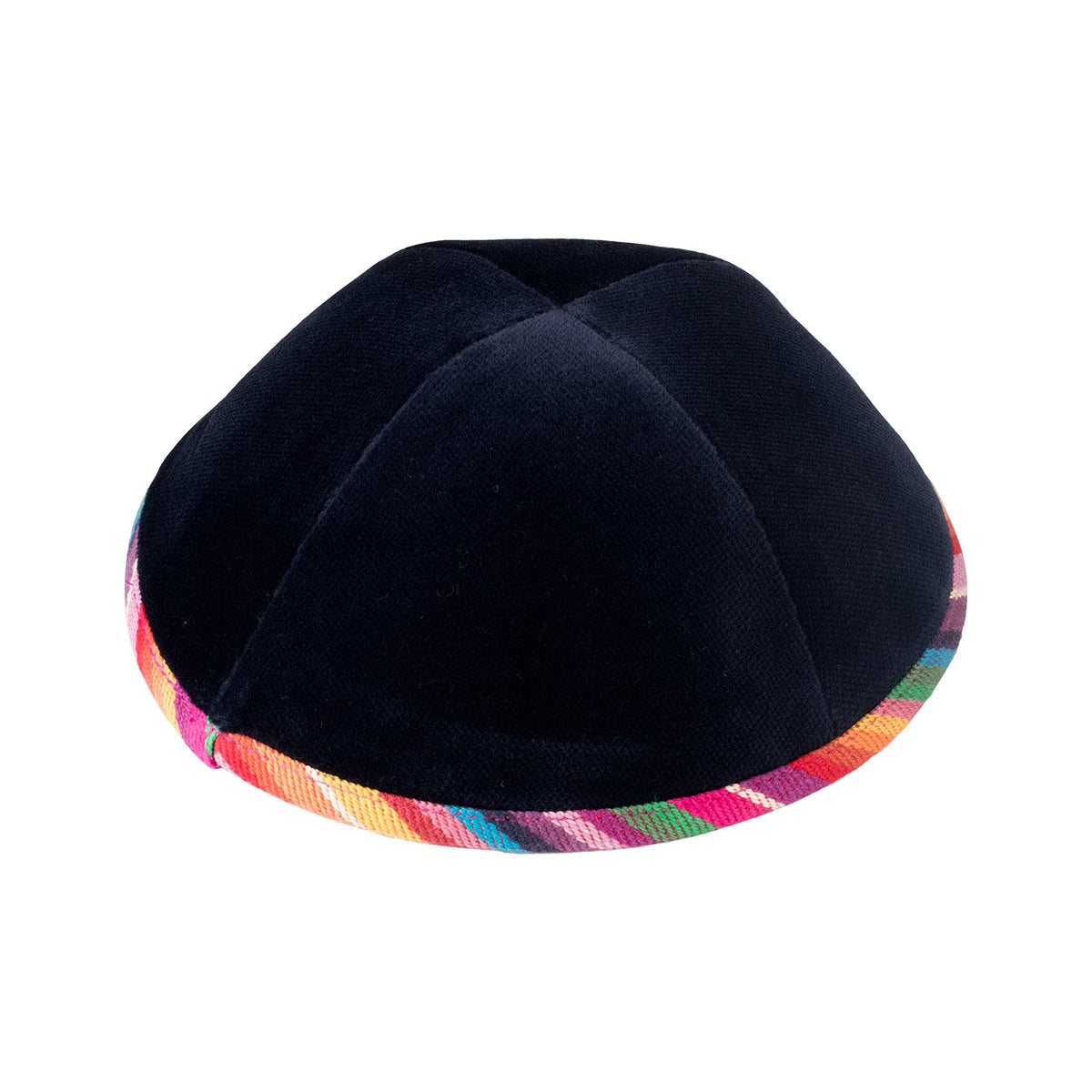 IKIPPAH NAVY VELVET W/ COLORFUL RIM YARMULKE
