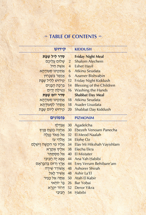 Pizmonim for Shabbat Hebrew/English