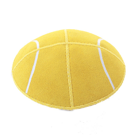 Yellow Suede Tennis Ball Yarmulka with Stripes