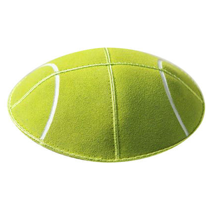 Green Suede Tennis Ball w/ Stripes Yarmulke