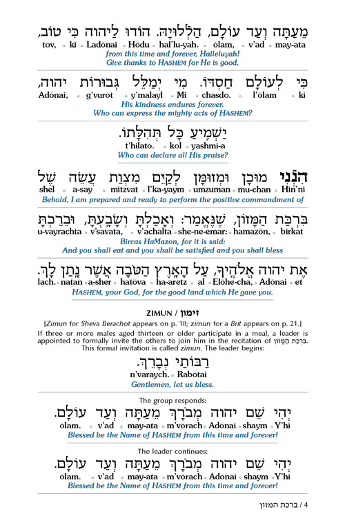 Bircat Hamazon And Zemirot with Translation