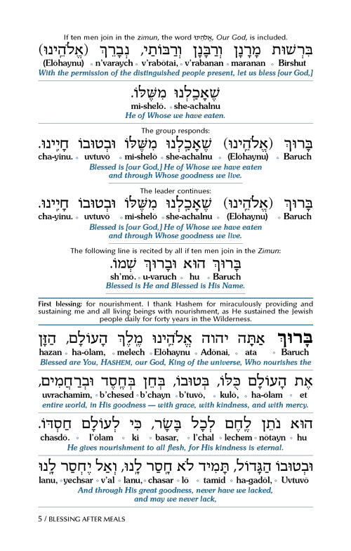 Bircat Hamazon And Zemirot with Translation