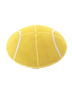 Yellow Suede Tennis Ball Yarmulka with Stripes