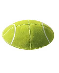 Green Suede Tennis Ball w/ Stripes Yarmulke